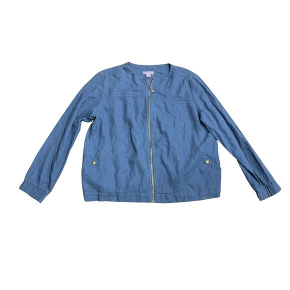 Laura Scott Zip up Linen Blend Lightweight Jacket Size 14P Casual Career Office - Picture 1 of 4